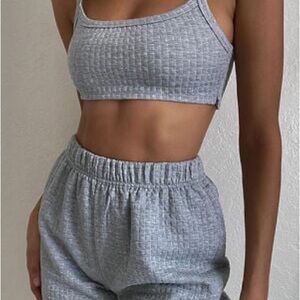 Gray Ribbed Crop Top and sweatpants Set